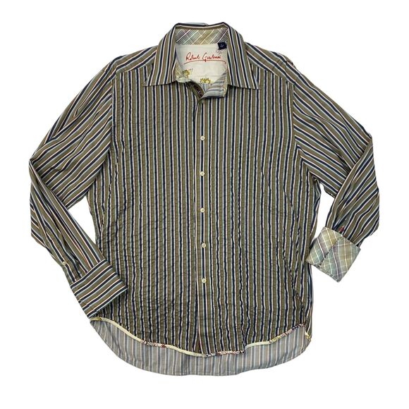 Robert Graham Crinkled Front Shirt Mens L Large Ivy Multicolor Stripe Button Up - Picture 1 of 12